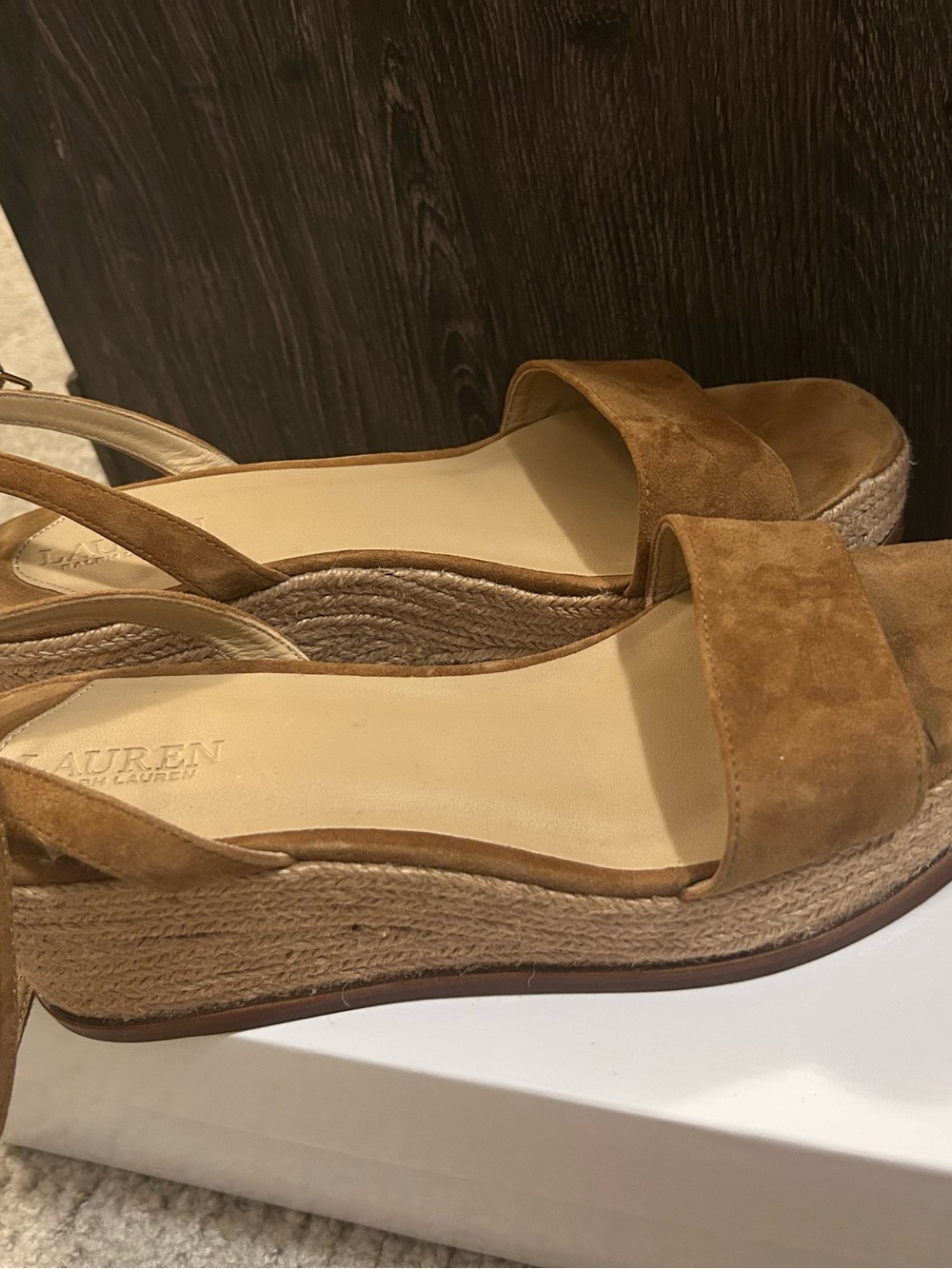 Lauren Ralph Lauren Brown Suede Espadrille Wedge Sandals